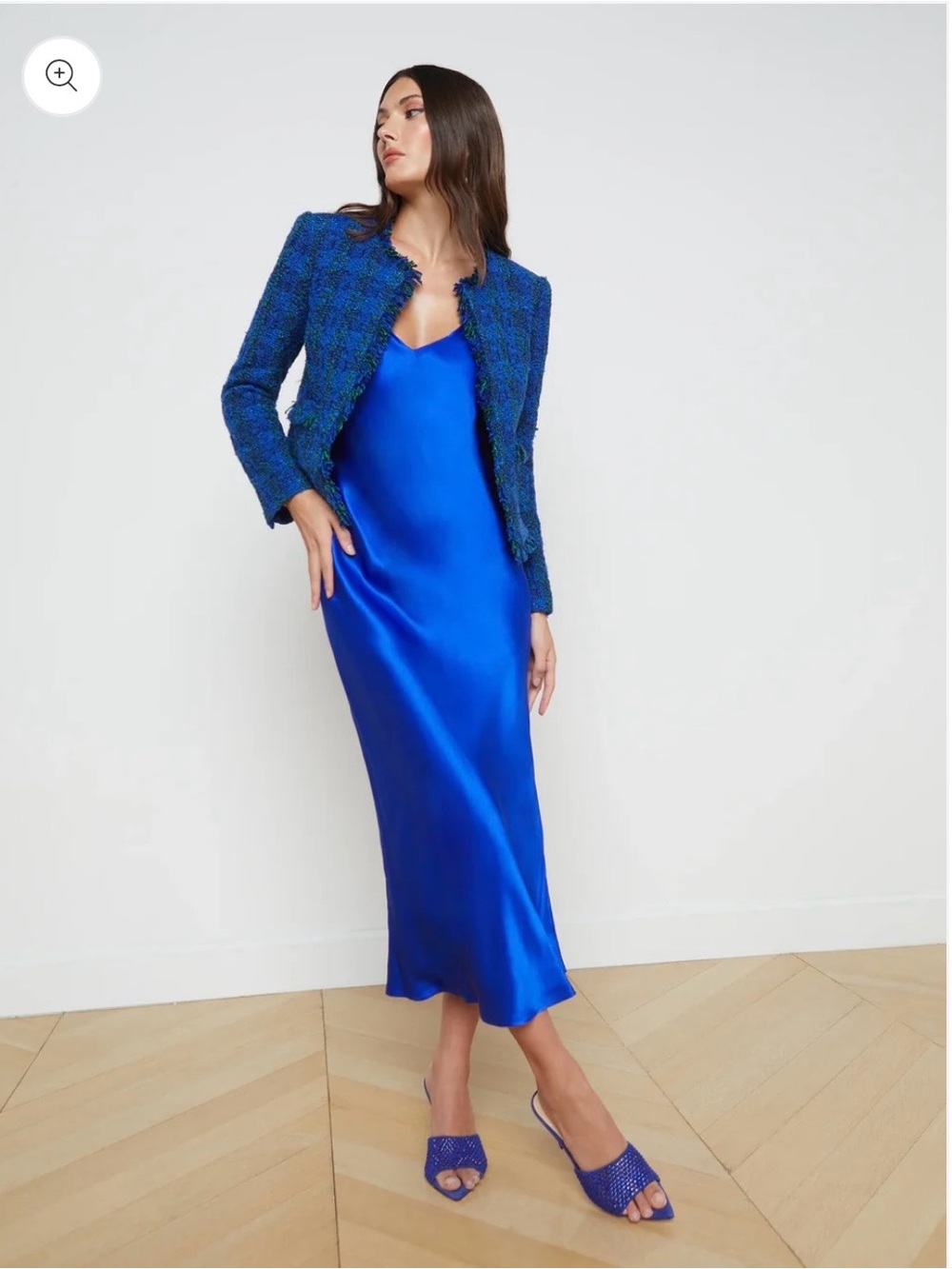 Angelina tweeted blazer pop cobalt green multi